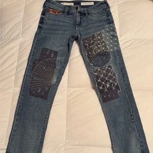 Pilcro Blue Patchwork Boot Cut Jeans